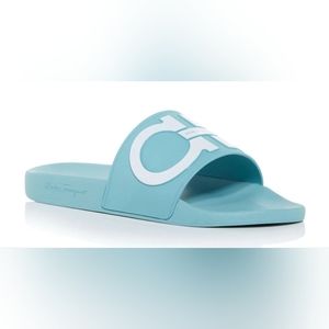 NIB SALVATORE FERRAGAMO Men's Groove 2 Slide Sandals, Size 10, Tyrone Turquoise
